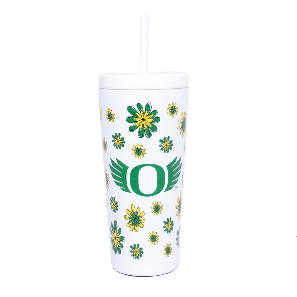 O Wings, Spirit Product, White, Tumblers, Home & Auto, Daisy Pattern, 25 ounce, HydraPeak, Double Wall, Straw, 834089